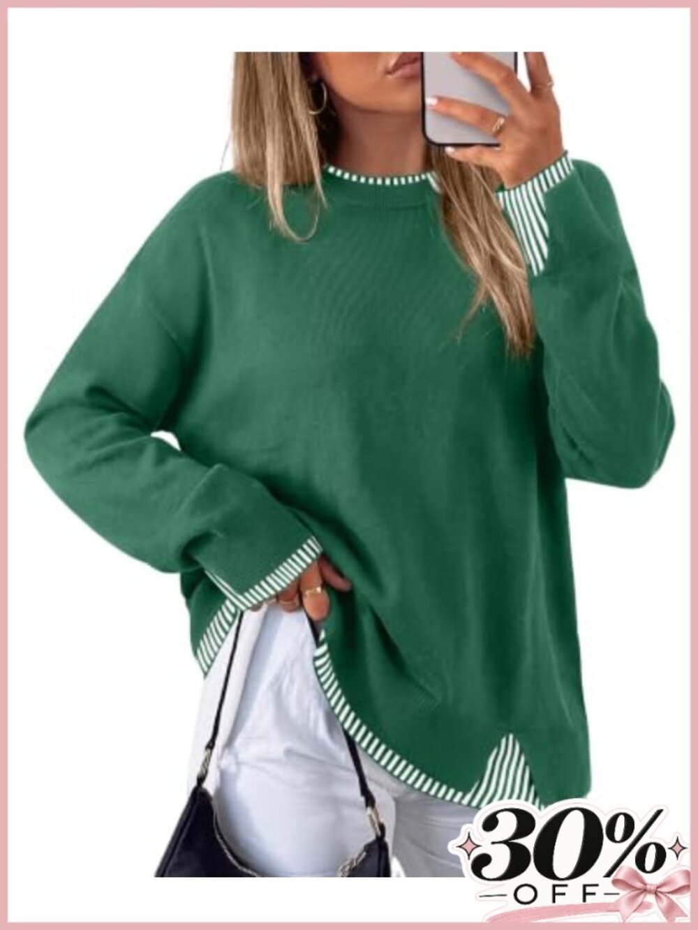 Womens Long Sleeve Crew Neck Knit Sweater Pullover Loose Fit Fall Winter